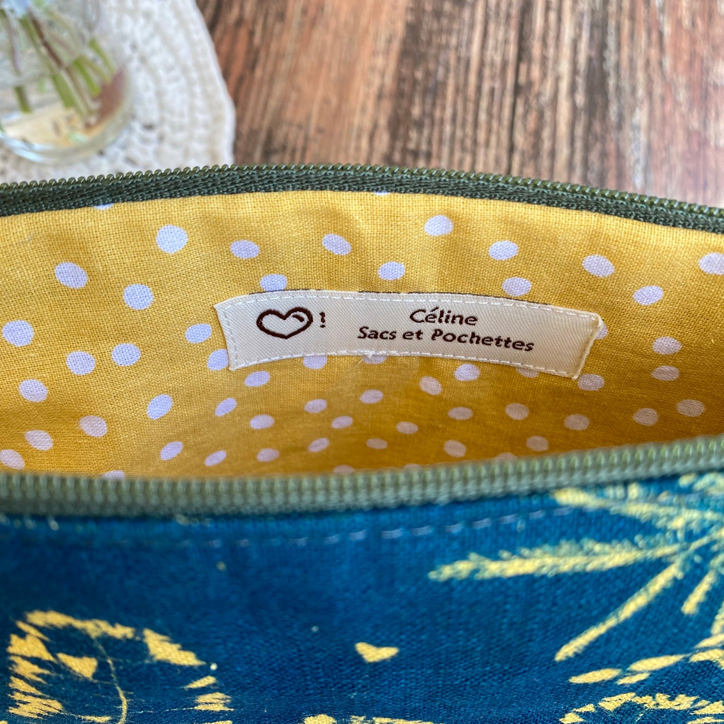 Petite pochette grand cyanotype Coeur Mimosa
