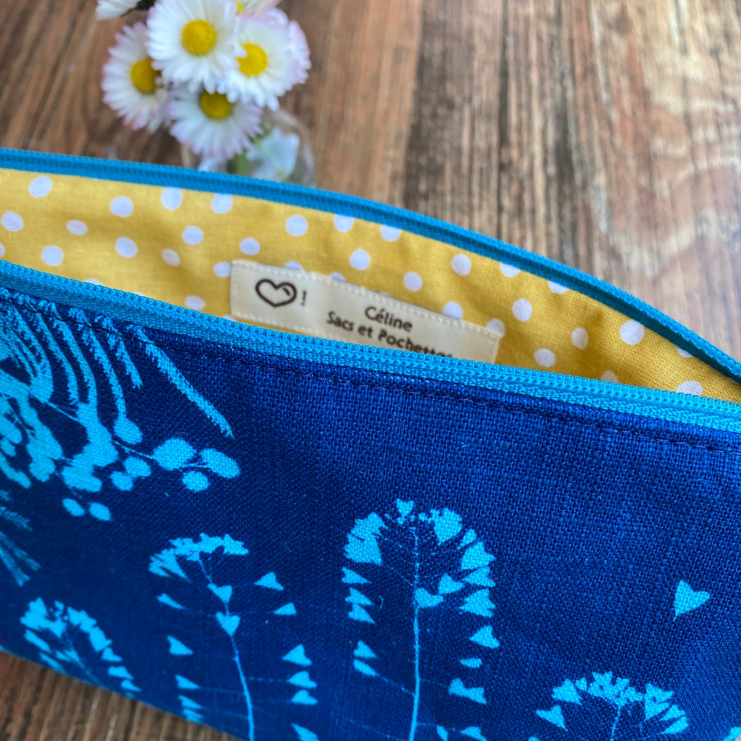 Petite pochette grand cyanotype Coeur Mimosa