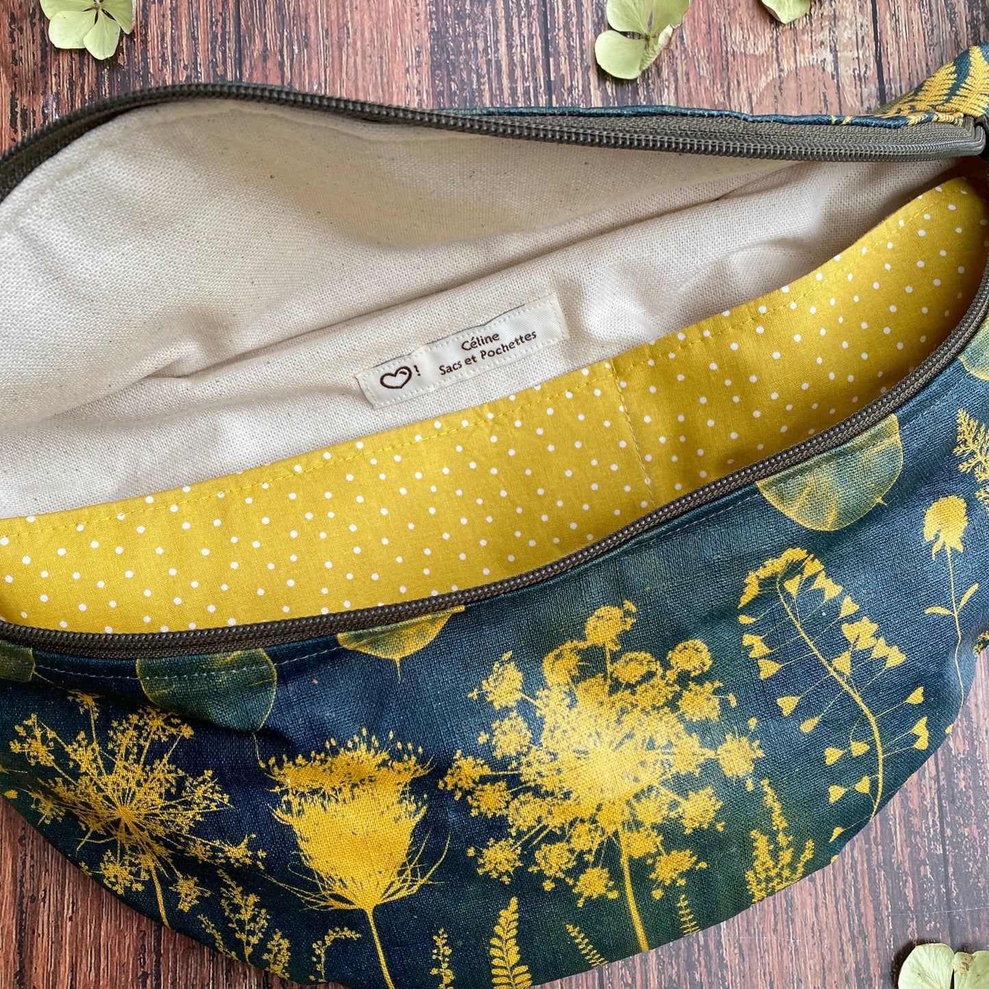 Banane grand format | Tissu fleuri cyanotype kaki