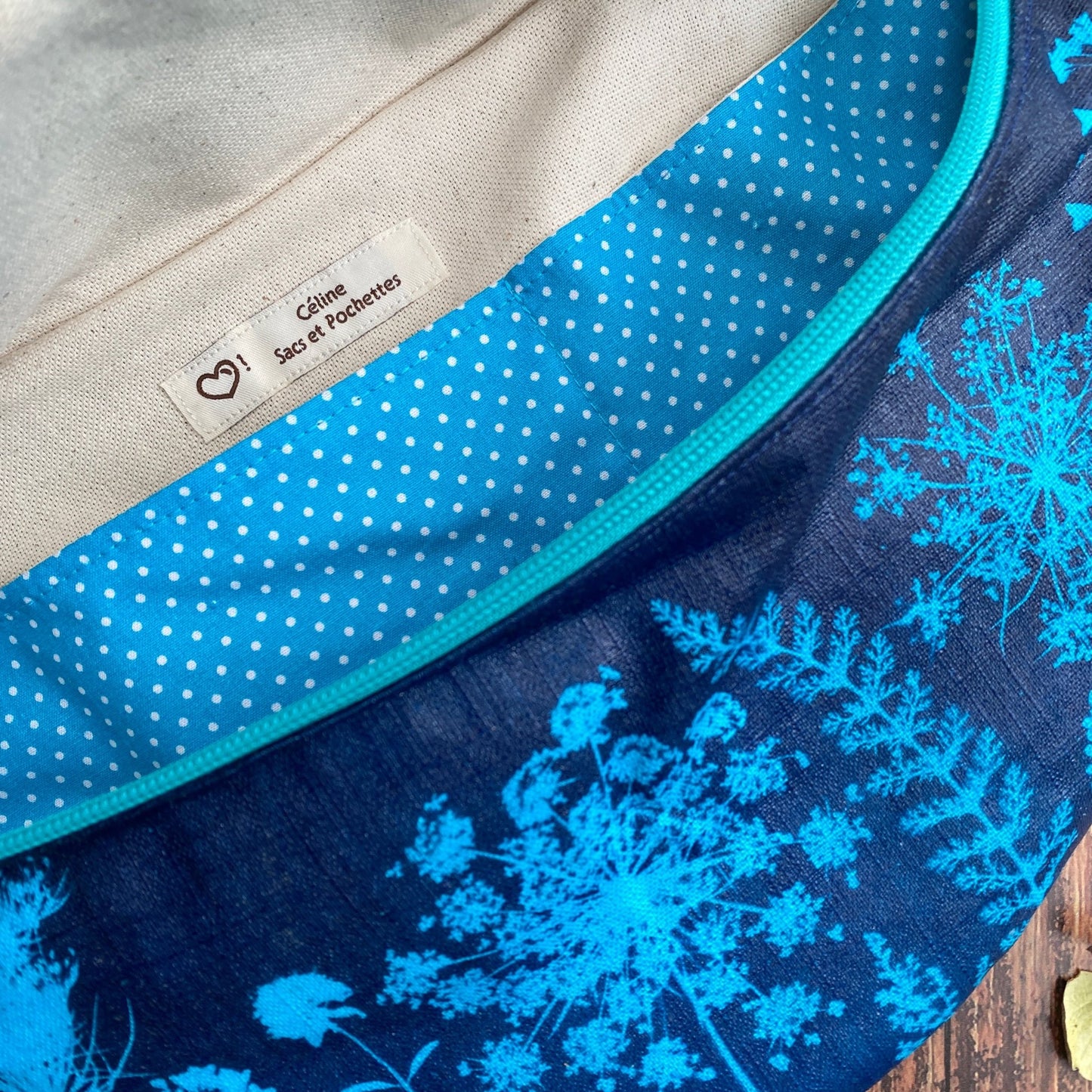Banane grand format | Tissu fleuri cyanotype turquoise