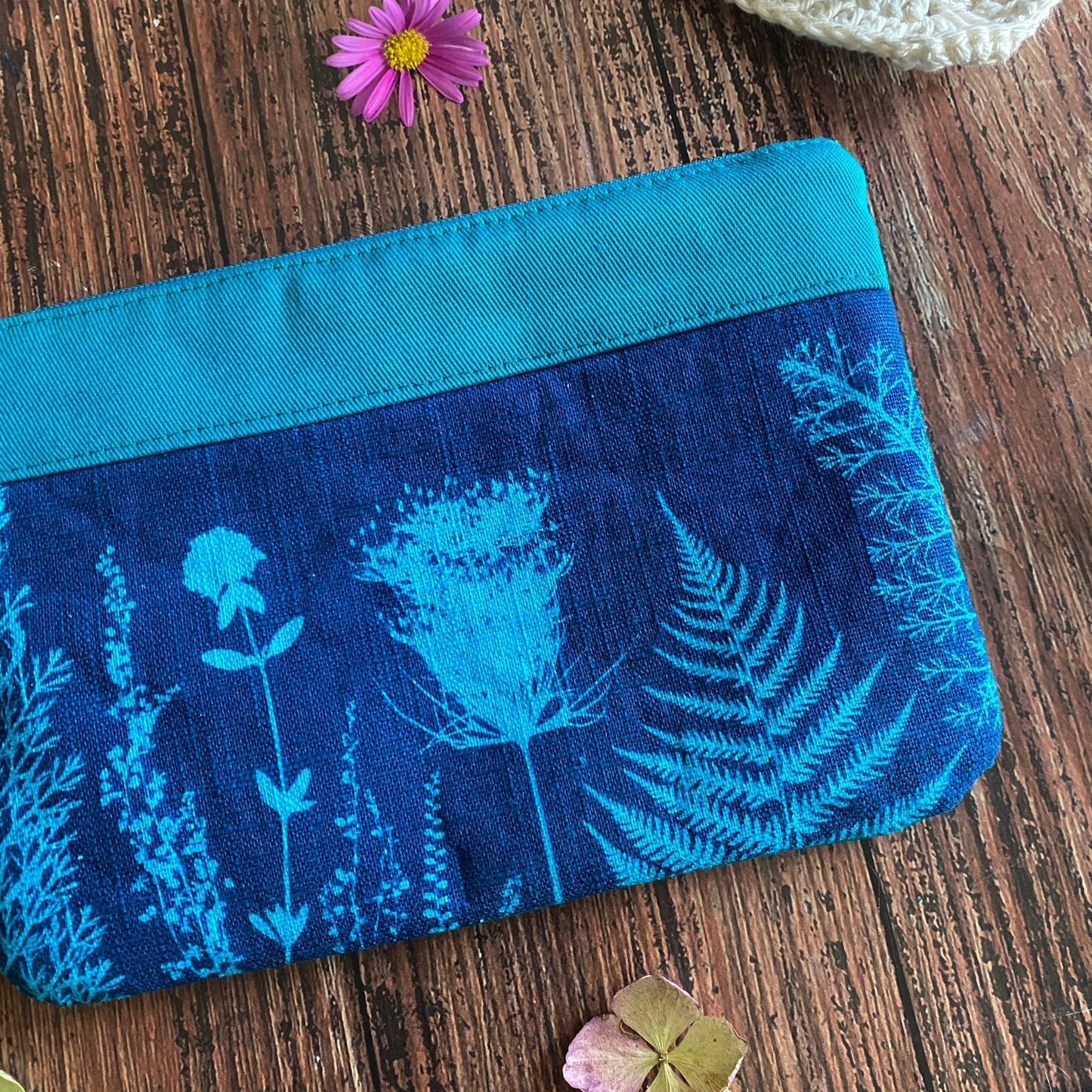 Pochette pour maquillage cyanotype