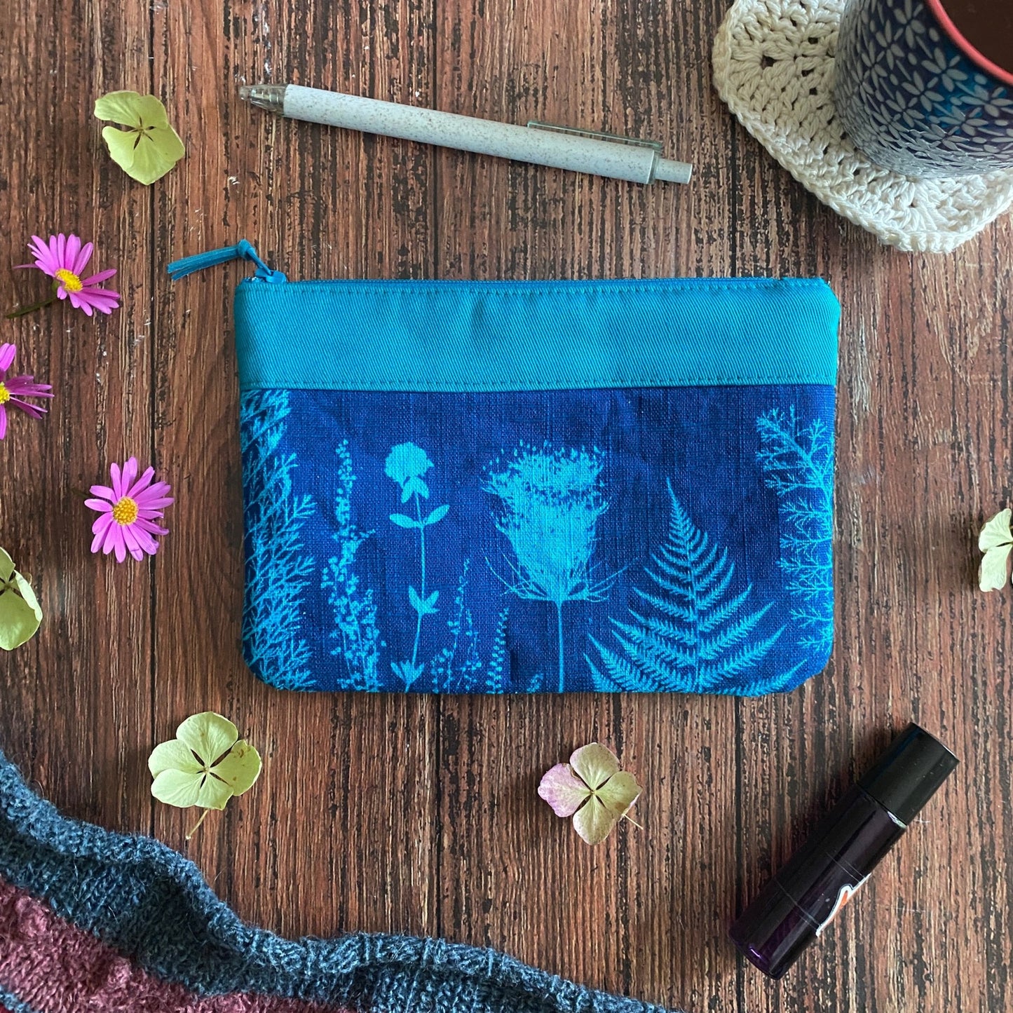 Pochette pour maquillage cyanotype