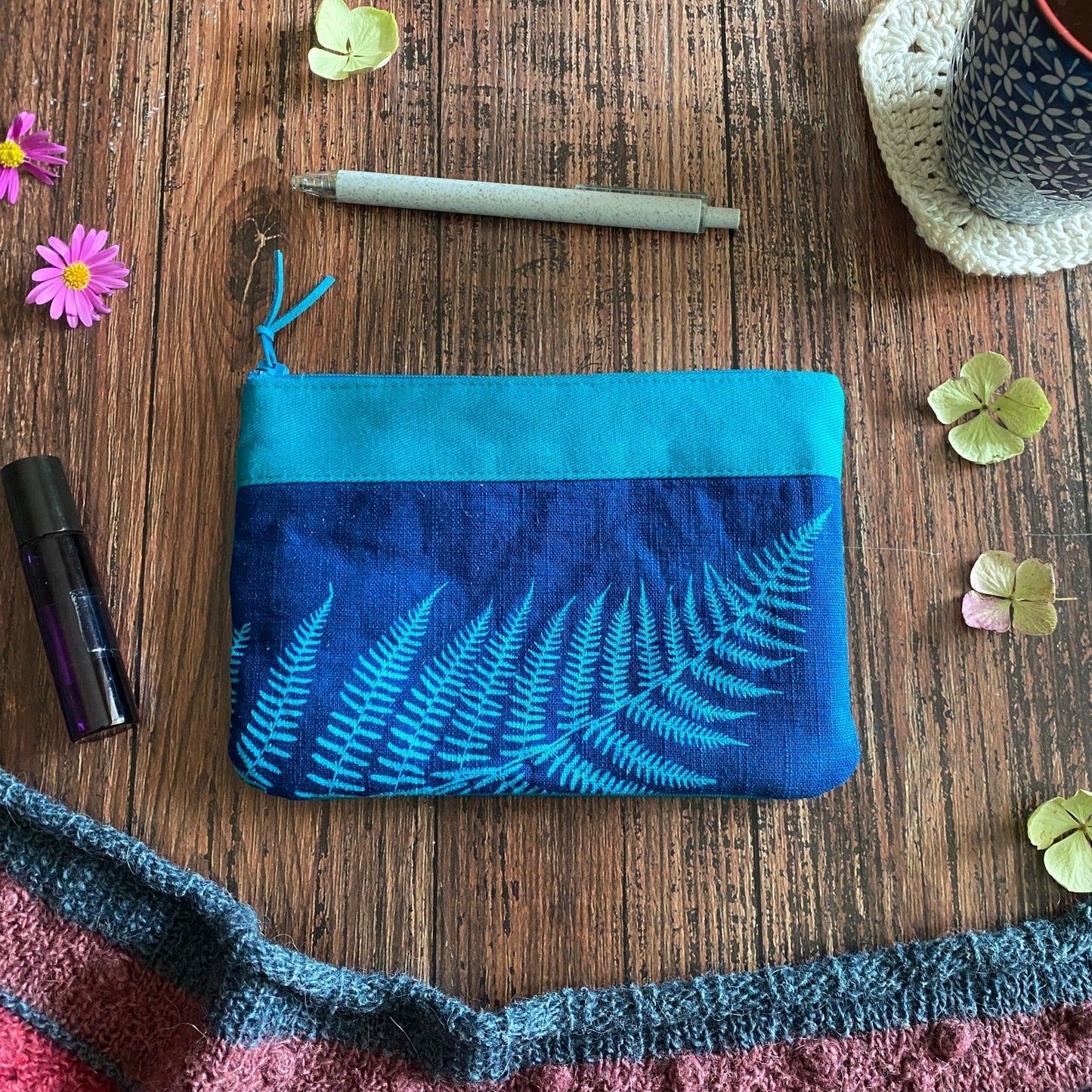 Pochette pour maquillage cyanotype