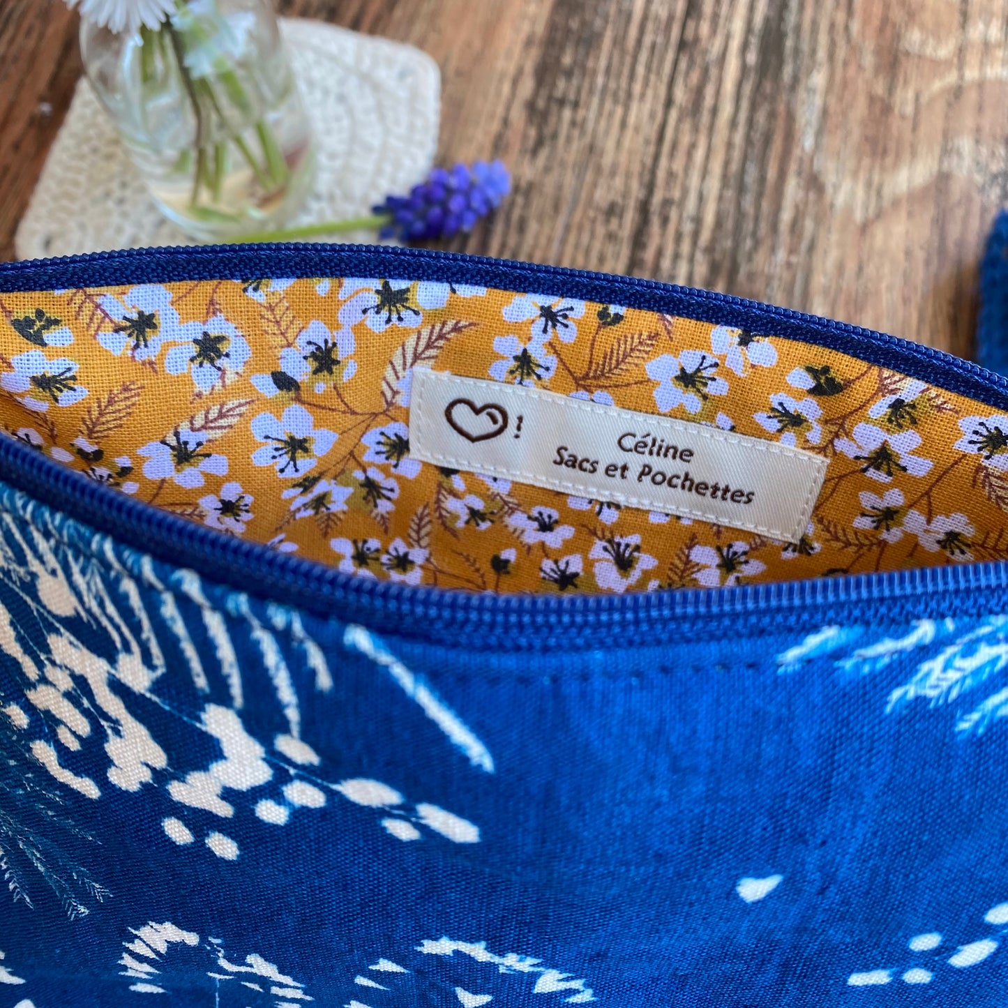 Petite pochette bleue Coeur Mimosa