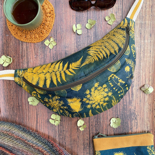 Banane grand format | Tissu fleuri cyanotype kaki