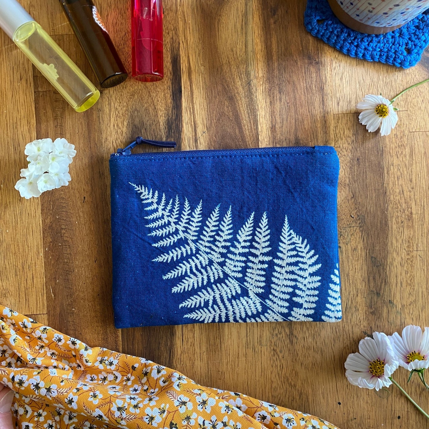 Mini pochette en tissu cyanotype | Mamie Blue