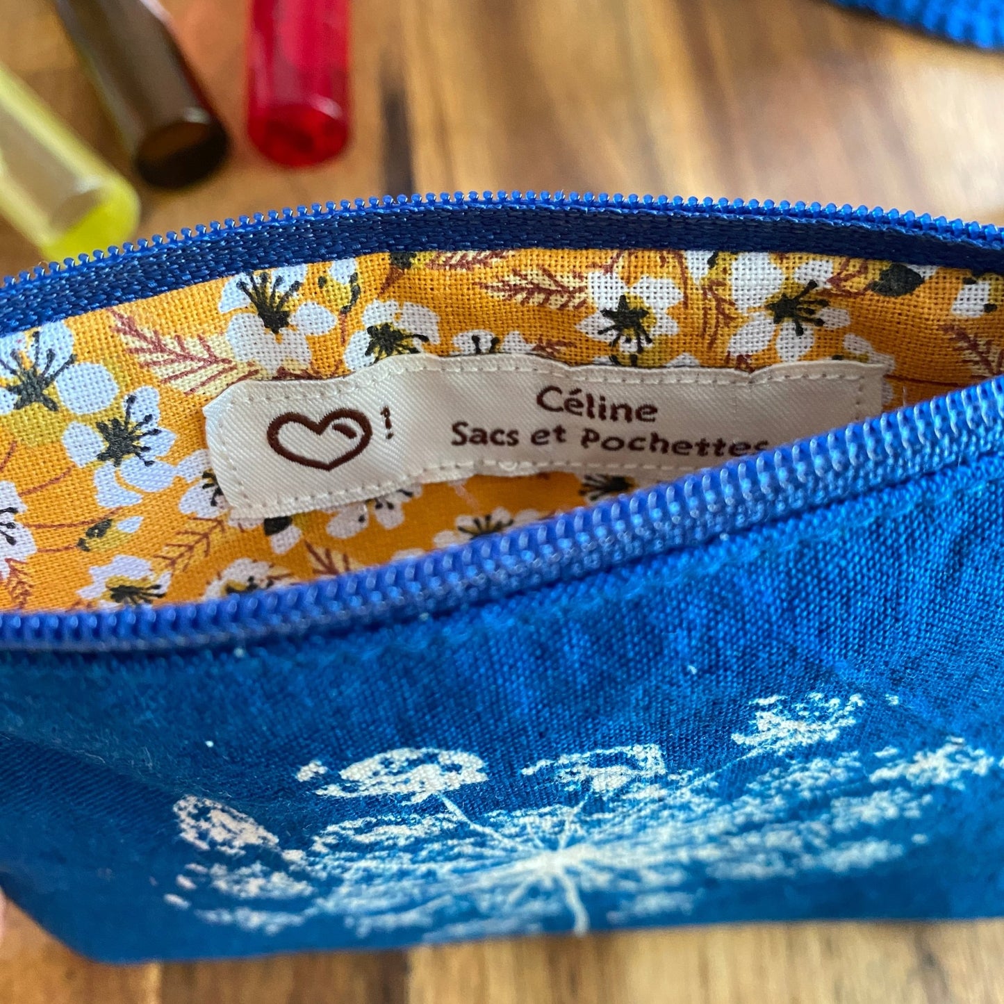 Mini pochette en tissu cyanotype | Mamie Blue