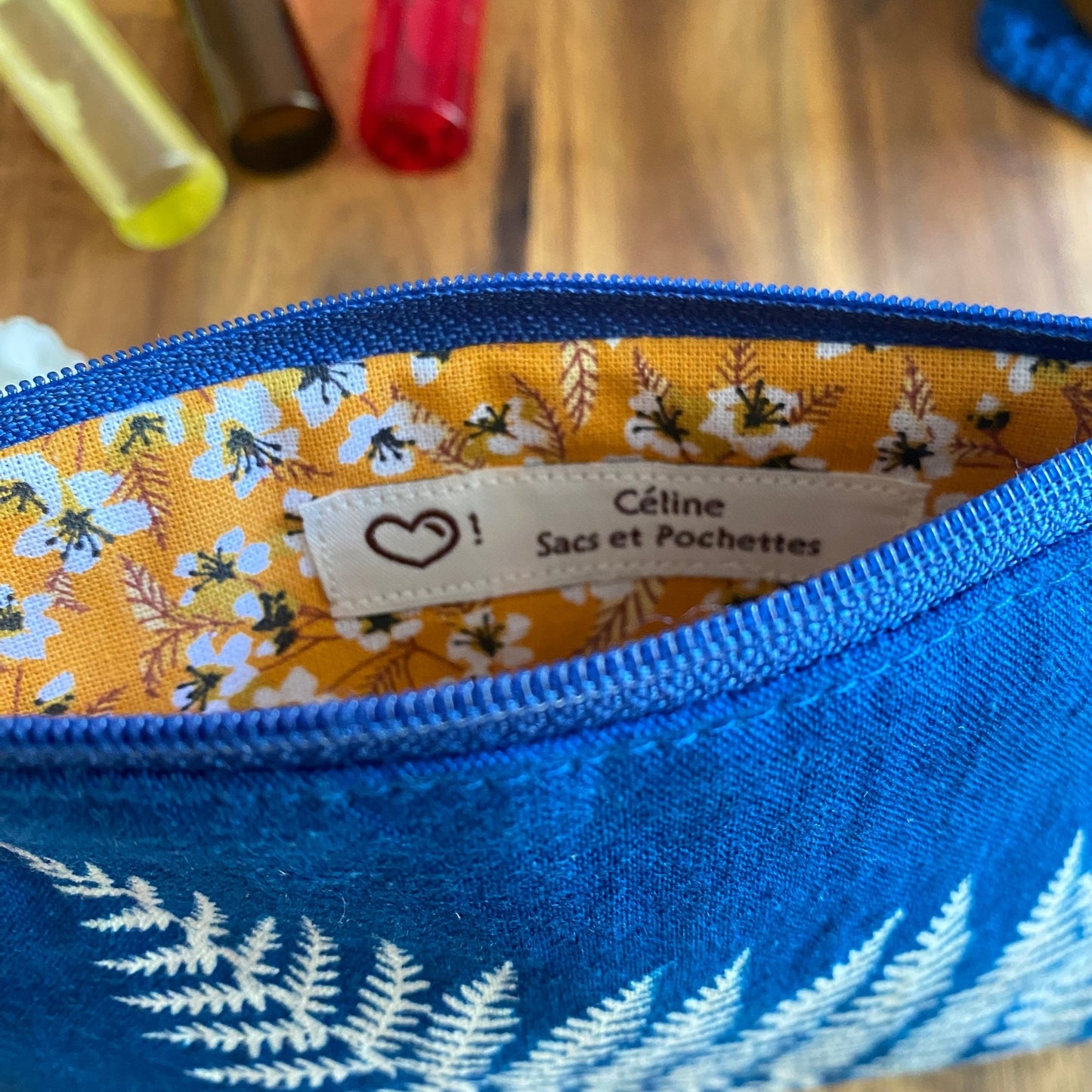 Mini pochette en tissu cyanotype | Mamie Blue