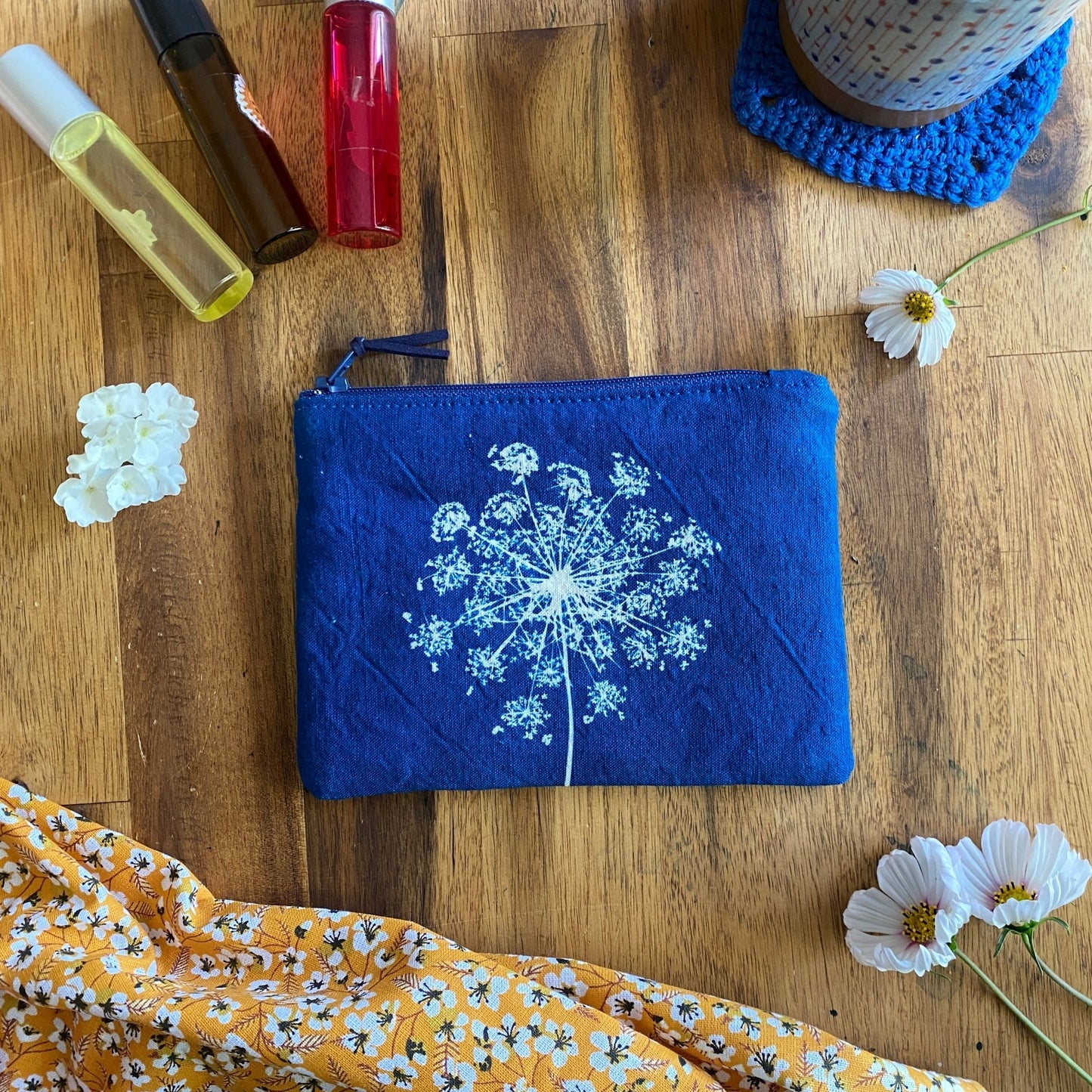 Mini pochette en tissu cyanotype | Mamie Blue